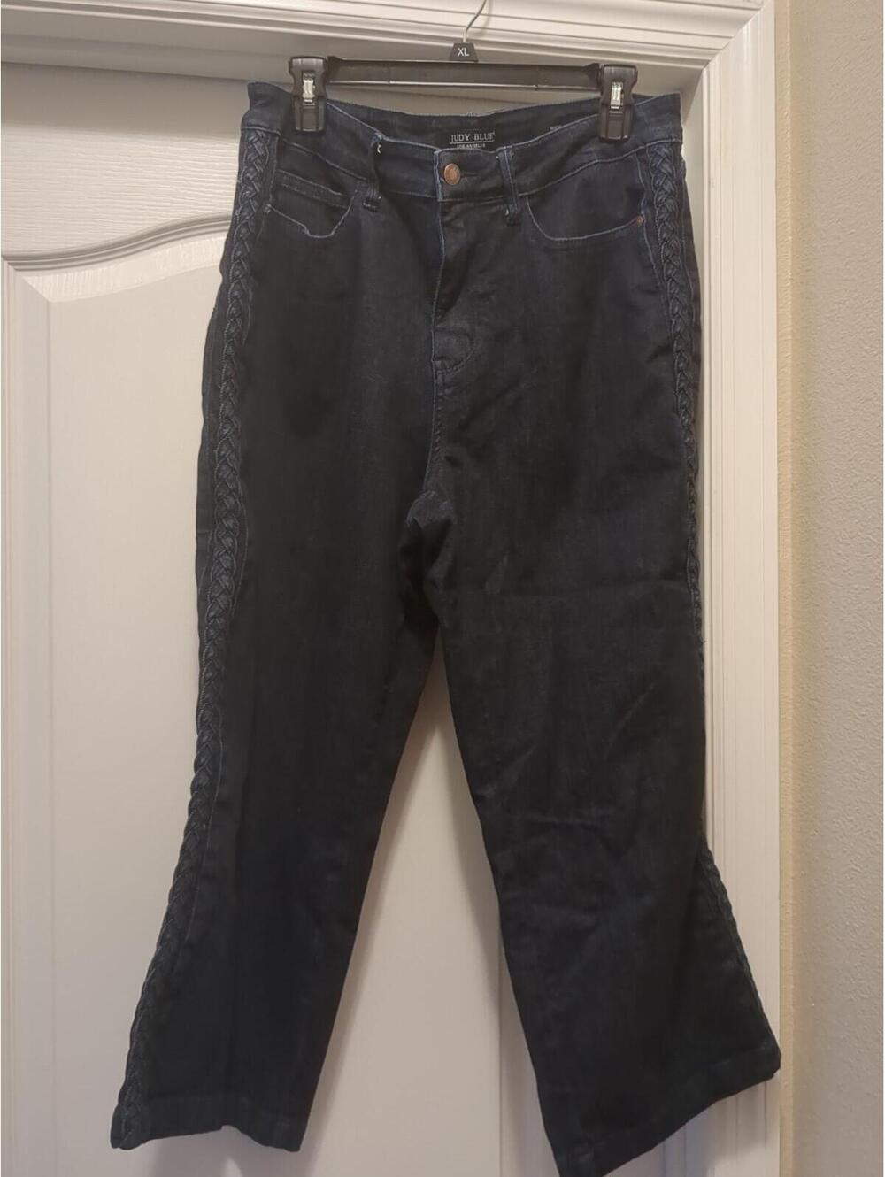 Judy Blue "She's French" Braided Wide Leg Crop Jean Women's Sz 14 W Fits 34"